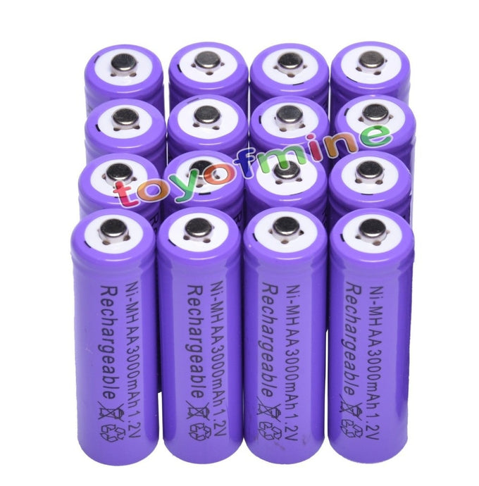 2/4/8/12/16/24pcs AA 3000mAh 2A 1.2 V Ni-MH Purple Rechargeable Battery Cell for MP3 RC Toys led flashlight