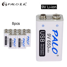 Load image into Gallery viewer, 9V 6F22 650mAh li-ion Rechargeable battery Micro USB Batteries 9 v lithium for Multimeter Microphone Toy Remote Control KTV use