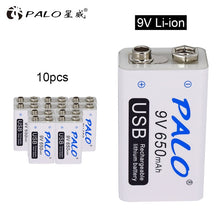 Load image into Gallery viewer, 9V 6F22 650mAh li-ion Rechargeable battery Micro USB Batteries 9 v lithium for Multimeter Microphone Toy Remote Control KTV use