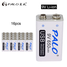 Load image into Gallery viewer, 9V 6F22 650mAh li-ion Rechargeable battery Micro USB Batteries 9 v lithium for Multimeter Microphone Toy Remote Control KTV use