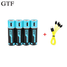 Load image into Gallery viewer, GTF 100% capacity 1.5V 1500mAh AA li-ion Battery 2550mwh li-polymer with USB rechargeable lithium usb battery + USB cable