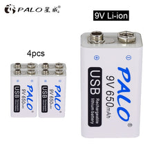 Load image into Gallery viewer, 9V 6F22 650mAh li-ion Rechargeable battery Micro USB Batteries 9 v lithium for Multimeter Microphone Toy Remote Control KTV use