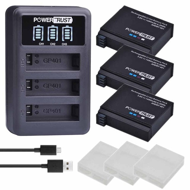 4Pcs 1680mAh AHDBT-401 Battery for Gopro Hero 4 Battery AHDBT401 AHDBT 401 + LED 3-Port USB Charger For GoPro Hero4 HERO4 Camera