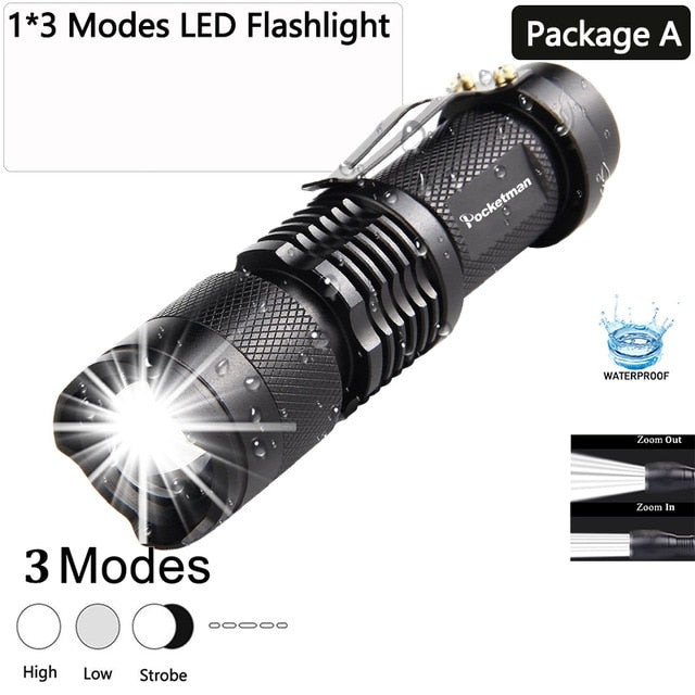 8000LM Mini L2 LED Flashlight Q5 T6 LED Torch Adjustable Focus Zoom Flash Light Lamp use 14500 and 18650 battery Give gift z35