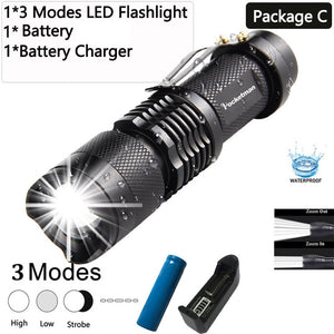 8000LM Mini L2 LED Flashlight Q5 T6 LED Torch Adjustable Focus Zoom Flash Light Lamp use 14500 and 18650 battery Give gift z35