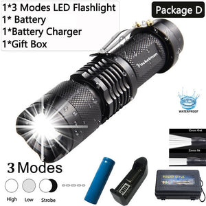 8000LM Mini L2 LED Flashlight Q5 T6 LED Torch Adjustable Focus Zoom Flash Light Lamp use 14500 and 18650 battery Give gift z35