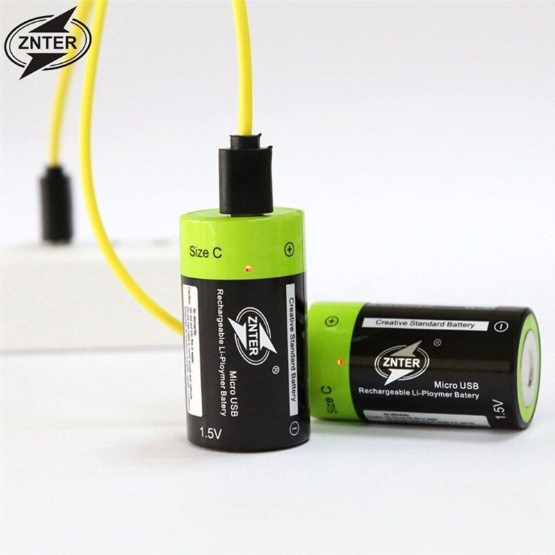 ZNTER ZNT2-1 Universal C Size 1.5V 3000mAh Rechargeable Lithium Polymer Battery Charged by Micro USB Cable