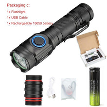 Load image into Gallery viewer, 80000LM powerful mini tactical led flashlight usb cree XML-R2 led torch waterproof 16340 or 18650 battery USB  rechargeable