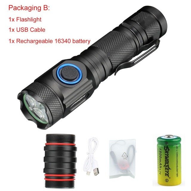 80000LM powerful mini tactical led flashlight usb cree XML-R2 led torch waterproof 16340 or 18650 battery USB  rechargeable