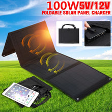 Load image into Gallery viewer, 100W Foldable Solar Panel 12V/5V Portable Battery Charger Dual USB Outdoor Waterproof Power Bank for Phone PC Car RV Boat