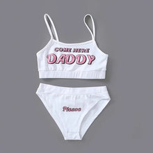 Load image into Gallery viewer, Newest Arrival Women Sexy  Sets COME HERE DADDY Letter Print Vest Tops+Underpants Cropped Feminino Pajamas Set New Style