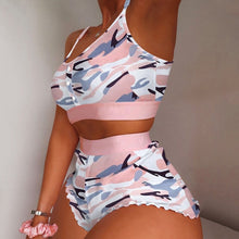 Load image into Gallery viewer, Women&#39;s 2 Pieces Kawaii Strawberry Print Frill Hem Cami Pajama Set 2021 Femme Cute Crop Top &amp; Shorts Suits Lady Sleepwear Y2k