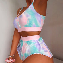 Load image into Gallery viewer, Women&#39;s 2 Pieces Kawaii Strawberry Print Frill Hem Cami Pajama Set 2021 Femme Cute Crop Top &amp; Shorts Suits Lady Sleepwear Y2k