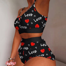 Load image into Gallery viewer, Women&#39;s 2 Pieces Kawaii Strawberry Print Frill Hem Cami Pajama Set 2021 Femme Cute Crop Top &amp; Shorts Suits Lady Sleepwear Y2k