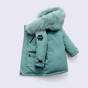 Real Fur White Duck Down 2021 Winter Children Midi Length Down Jacket New Warm Kids Boys Thicken Coat Hooded Baby Snowsuit #6643