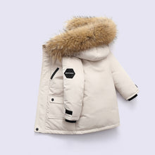 Load image into Gallery viewer, Real Fur White Duck Down 2021 Winter Children Midi Length Down Jacket New Warm Kids Boys Thicken Coat Hooded Baby Snowsuit #6643