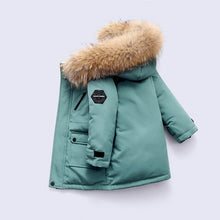 Load image into Gallery viewer, Real Fur White Duck Down 2021 Winter Children Midi Length Down Jacket New Warm Kids Boys Thicken Coat Hooded Baby Snowsuit #6643