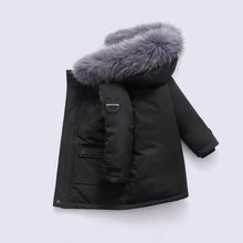 Load image into Gallery viewer, Real Fur White Duck Down 2021 Winter Children Midi Length Down Jacket New Warm Kids Boys Thicken Coat Hooded Baby Snowsuit #6643