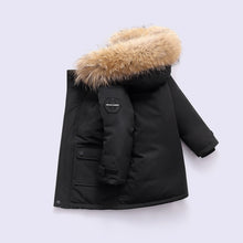 Load image into Gallery viewer, Real Fur White Duck Down 2021 Winter Children Midi Length Down Jacket New Warm Kids Boys Thicken Coat Hooded Baby Snowsuit #6643