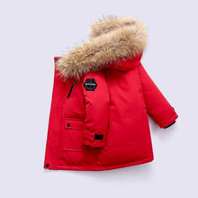 Load image into Gallery viewer, Real Fur White Duck Down 2021 Winter Children Midi Length Down Jacket New Warm Kids Boys Thicken Coat Hooded Baby Snowsuit #6643