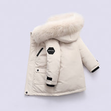 Load image into Gallery viewer, Real Fur White Duck Down 2021 Winter Children Midi Length Down Jacket New Warm Kids Boys Thicken Coat Hooded Baby Snowsuit #6643