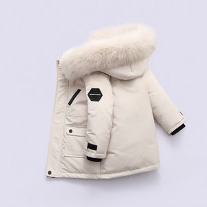 Real Fur White Duck Down 2021 Winter Children Midi Length Down Jacket New Warm Kids Boys Thicken Coat Hooded Baby Snowsuit #6643