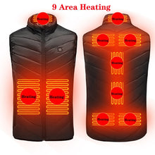 Load image into Gallery viewer, WJJDFC New 9pcs Heated Vest Men Women Usb Heated Jacket Heating Vest Thermal Clothing Hunting Vest Winter Heating Jacket Black