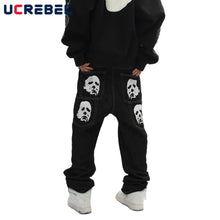 Load image into Gallery viewer, Spoof Portrait Print Denim Pants Mens High Street Funny Loose Straight-leg Pants Streetwear Casual Jeans Trousers Men
