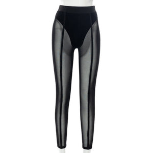 Joskaa Sexy See-through Black High Waist Long Trousers Casual Sweatpants Women Autumn 2021 Elastic Pencil Pants Mesh Leggings
