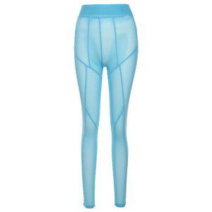 Joskaa Sexy See-through Black High Waist Long Trousers Casual Sweatpants Women Autumn 2021 Elastic Pencil Pants Mesh Leggings
