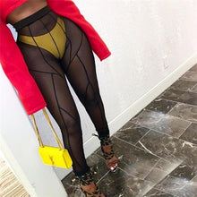 Load image into Gallery viewer, Joskaa Sexy See-through Black High Waist Long Trousers Casual Sweatpants Women Autumn 2021 Elastic Pencil Pants Mesh Leggings