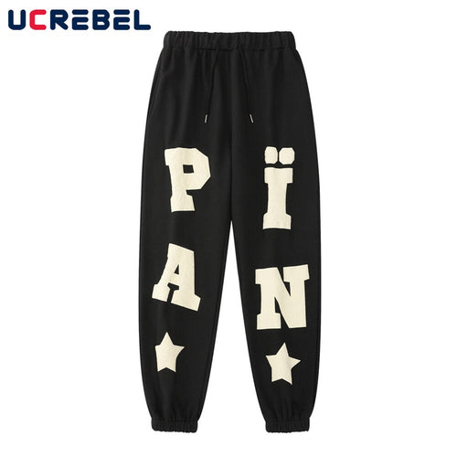 Letter Print Sweatpants Mens Streetwear Jogger Pants Loose Elastic Waist Casual Sports Trousers Men
