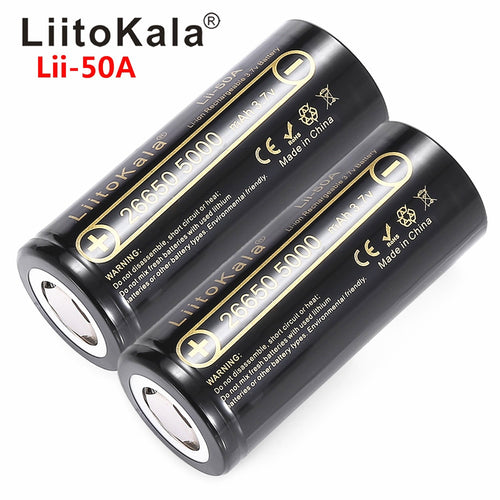 HK LiitoKala Lii-50A 26650 5000mah 26650-50A Li-ion 3.7v Rechargeable Battery for Flashlight 20A  new packing