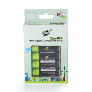 ZNTER 2/4pcs AA Rechargeable Battery 1.5V 1700mAh USB Charging Lithium Battery Bateria with Micro USB Charging Cable