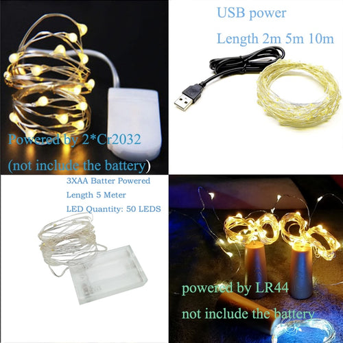Cooper Wire Cabinet Lights 2M 5M 10M LED String Lights Christmas Home Decor Battery Operated Christmas Wedding Lamp Guirlande